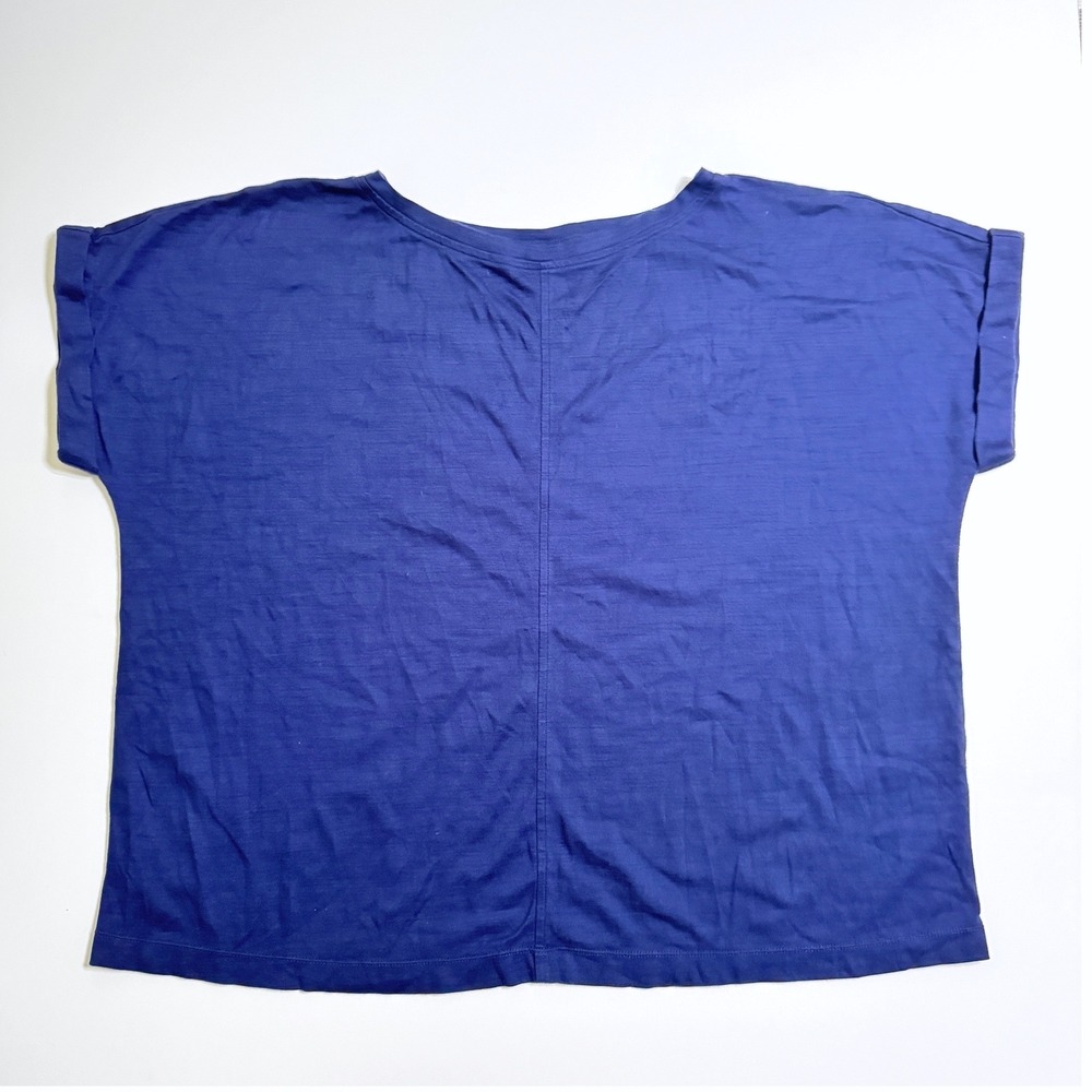 Pure Jill Top XL Navy Blue Cotton Short Sleeve Cuffed Boxy Tee KTP299241